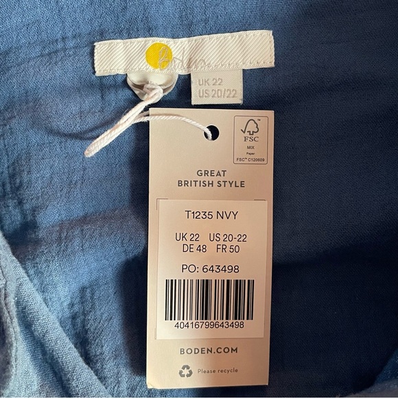 New! Boden cotton textured button down shirt blue plus size nwt 20223 - Picture 9 of 13